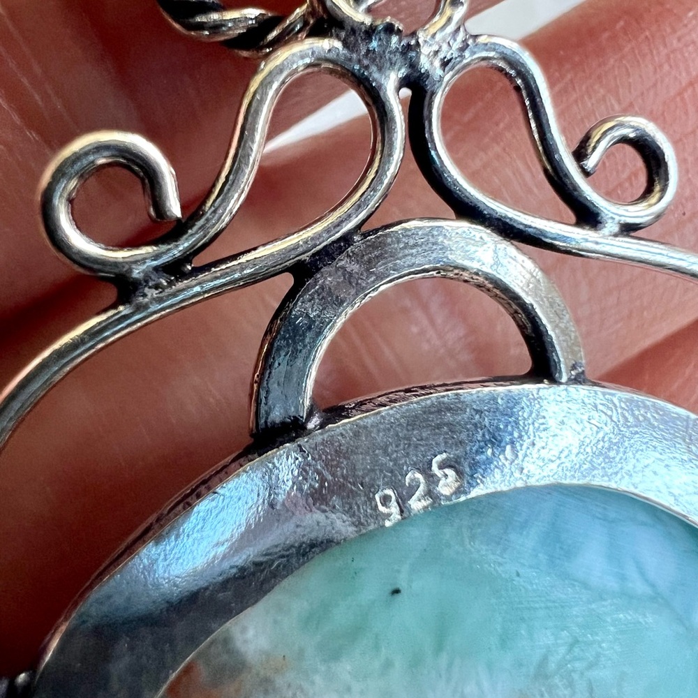 925 Calming Caribbean Larimar Ornate Pendant Necklace - Picture 8 of 8